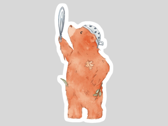 sticky bear taking wisks die cut sticker