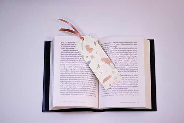 sticky bear bookmarks on book concept art